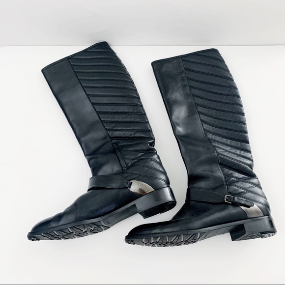 Stuart Weitzman Pointed Toe Flat Boots - Raceway Quilt Back - Picture 3 of 13